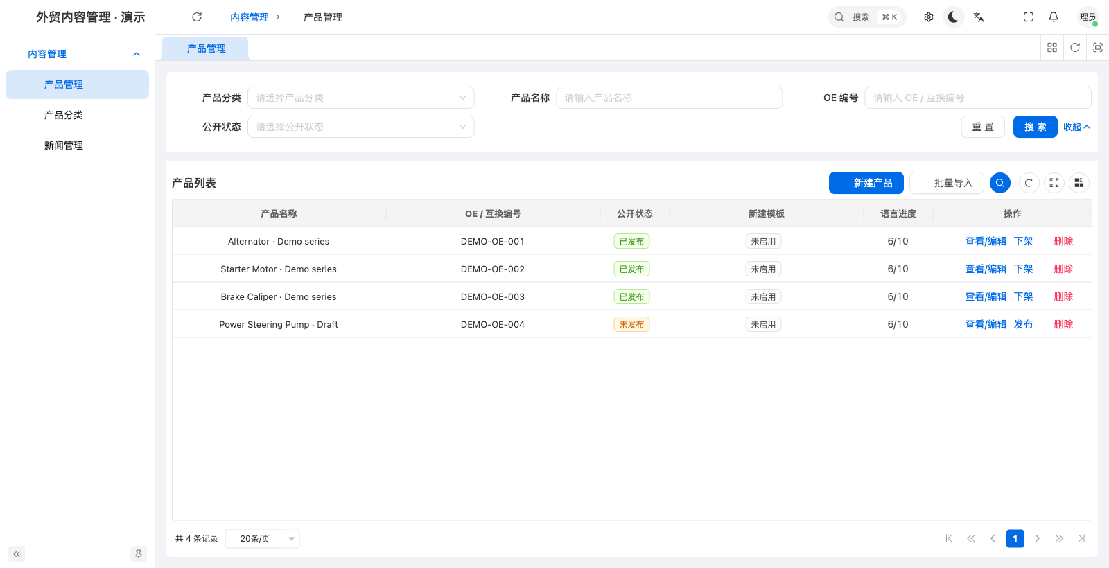 管理后台 · 产品与发布,合成演示资料